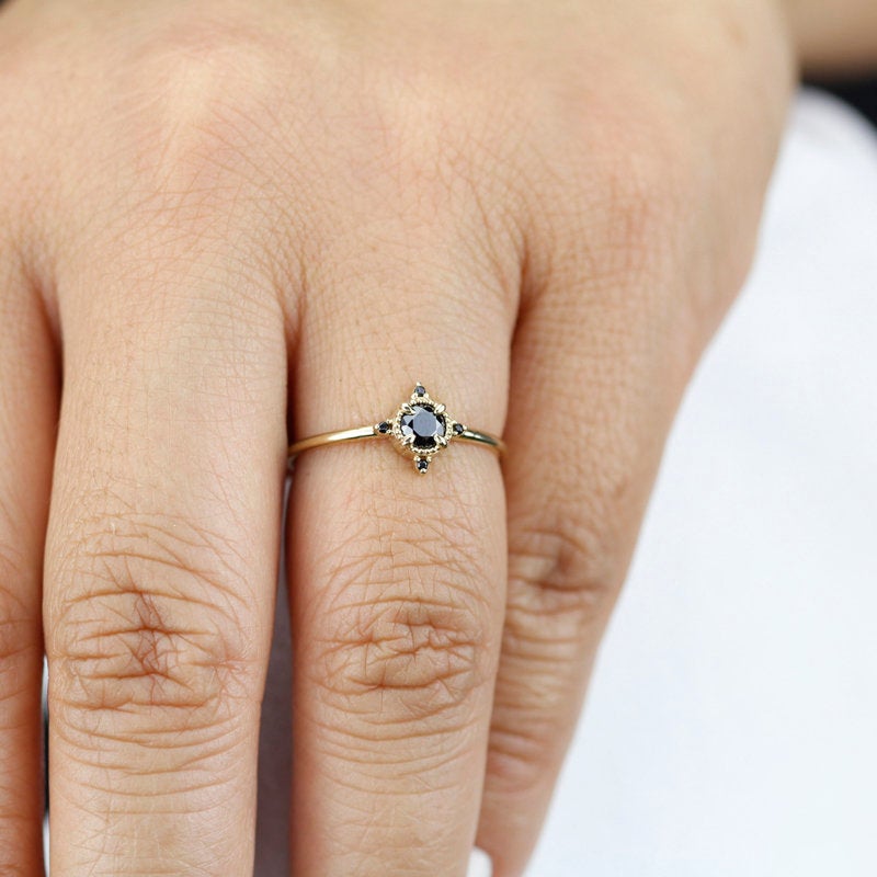 diamond ring, black diamond ring, wedding set, wedding ring, engagement ring, promise ring, wedding band, anniversary ring | R 214 R 213 BD - NOOI JEWELRY