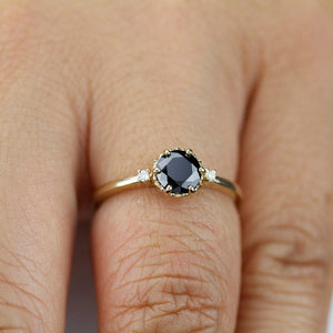engagement ring black diamond, Black diamond ring, engagement ring , minimalist ring, delicate ring, cluster engagement, simple ring - NOOI JEWELRY