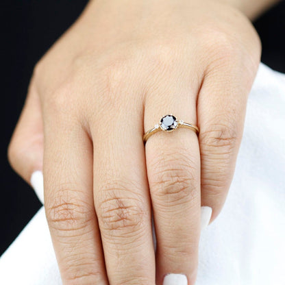 engagement ring black diamond, Black diamond ring, engagement ring , minimalist ring, delicate ring, cluster engagement, simple ring - NOOI JEWELRY