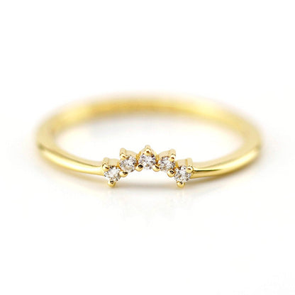 Diamond Wedding Band, Curved Diamond Wedding Band 18K Gold, Crown Wedding Ring, Curved Diamond Band, Wedding Ring Set - NOOI JEWELRY