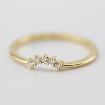 Diamond Wedding Band, Curved Diamond Wedding Band 18K Gold, Crown Wedding Ring, Curved Diamond Band, Wedding Ring Set - NOOI JEWELRY