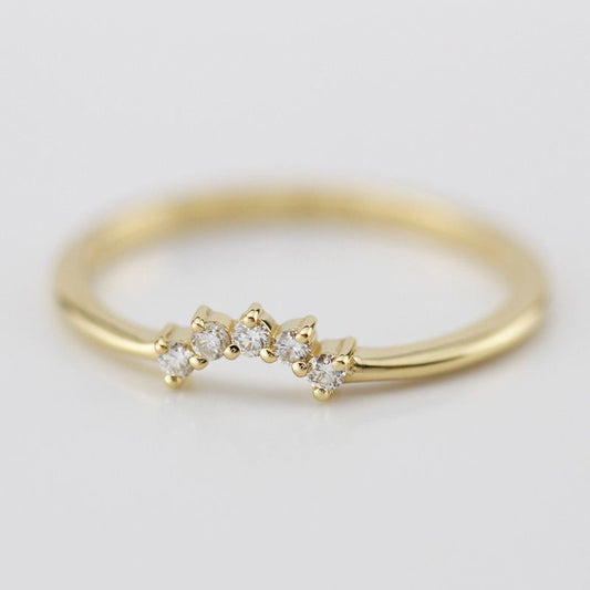 Diamond Wedding Band, Curved Diamond Wedding Band 18K Gold, Crown Wedding Ring, Curved Diamond Band, Wedding Ring Set - NOOI JEWELRY