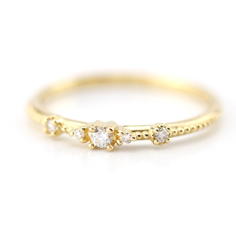 Thin diamond wedding band for women simple | diamond wedding bands stackable - NOOI JEWELRY