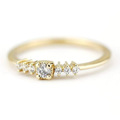 3 mm round diamond square setting simple | round engagement ring with side stones - NOOI JEWELRY
