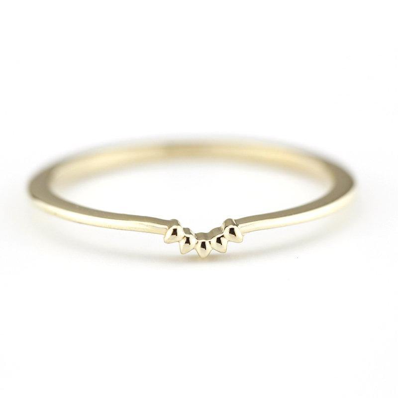18K Curved Wedding Band, Curved Wedding Band 18K Gold, Crown Wedding Ring, Gold Curved Band, Wedding Ring Set R146 - NOOI JEWELRY