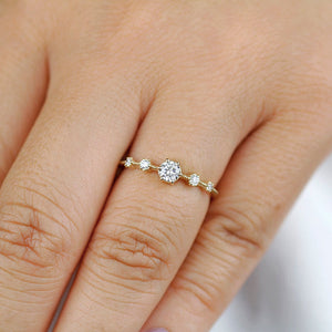 Diamond cluster engagement ring round | Round engagement ring with side stones simple diamonds - NOOI JEWELRY