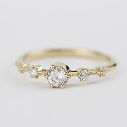 Diamond cluster engagement ring round | Round engagement ring with side stones simple diamonds - NOOI JEWELRY