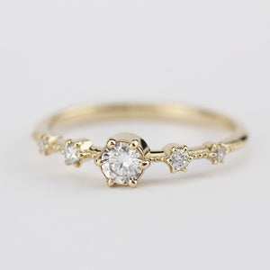 Diamond cluster engagement ring round | Round engagement ring with side stones simple diamonds - NOOI JEWELRY