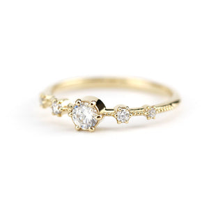 Diamond cluster engagement ring round | Round engagement ring with side stones simple diamonds - NOOI JEWELRY