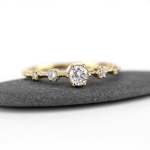 Diamond cluster engagement ring round | Round engagement ring with side stones simple diamonds - NOOI JEWELRY
