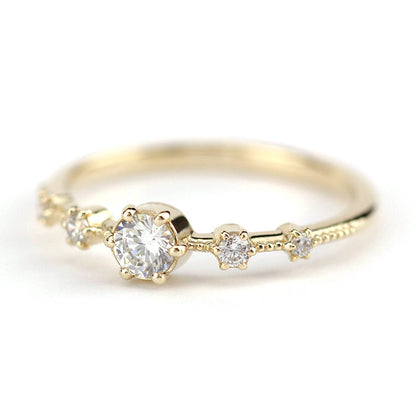 Diamond cluster engagement ring round | Round engagement ring with side stones simple diamonds - NOOI JEWELRY