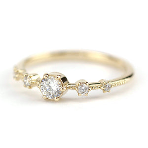 Diamond cluster engagement ring round | Round engagement ring with side stones simple diamonds - NOOI JEWELRY