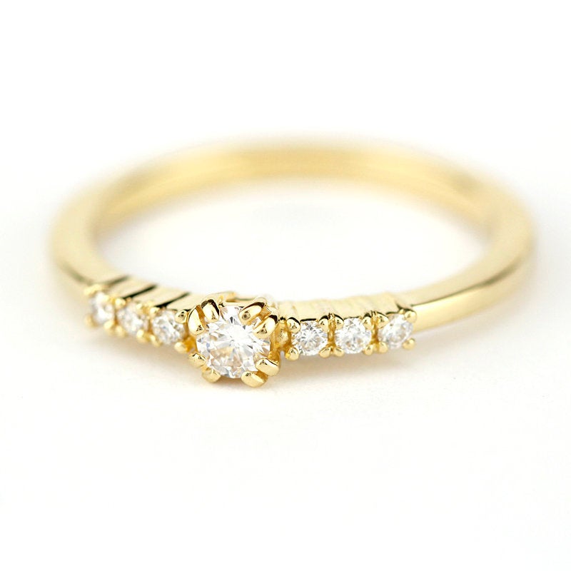 minimalist engagement ring simple unique | 7 stones engagement ring - NOOI JEWELRY