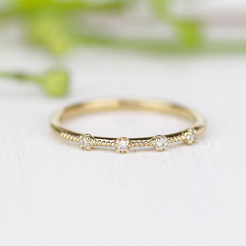 wedding bands women, diamond wedding band, wedding band yellow gold, gold band with diamond, stackable wedding rings, dainty wedding band - NOOI JEWELRY