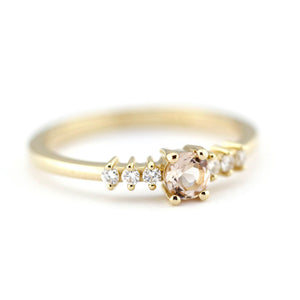 Morganite engagement ring with diamonds, 18k gold ring simple - NOOI JEWELRY