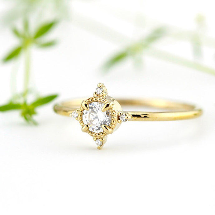 round diamond engagement ring thin band simple beautiful - NOOI JEWELRY