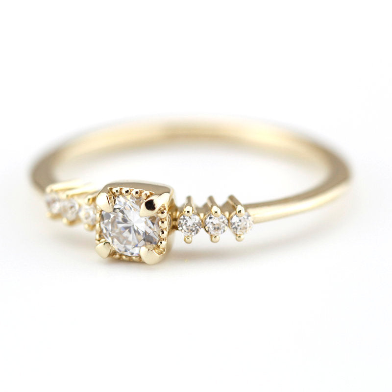 Round diamond in square setting engagement ring | cluster diamond engagement ring simple - NOOI JEWELRY