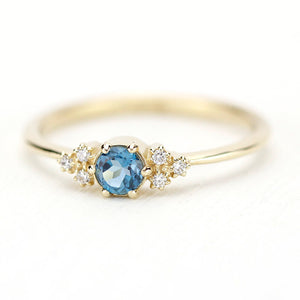 Simple engagement ring with side stones, London blue topaz engagement ring round - NOOI JEWELRY