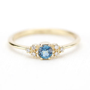 Simple engagement ring with side stones, London blue topaz engagement ring round - NOOI JEWELRY