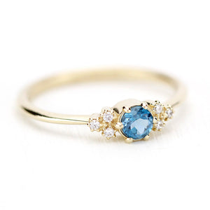 Simple engagement ring with side stones, London blue topaz engagement ring round - NOOI JEWELRY