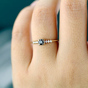 Engagement Ring, Dainty Engagement Ring, black diamond ring, Delicate Ring, classic ring, anniversary ring, minimalist ring, simple - NOOI JEWELRY
