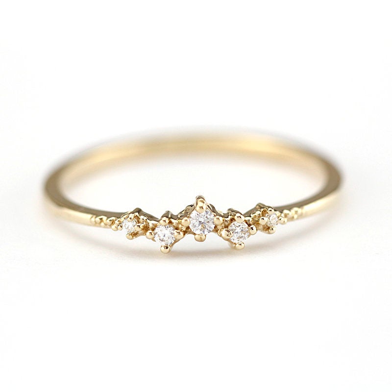 Mini cluster engagement ring, petite wedding rings simple, 18k diamond engagement ring - NOOI JEWELRY