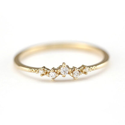 Mini cluster engagement ring, petite wedding rings simple, 18k diamond engagement ring - NOOI JEWELRY