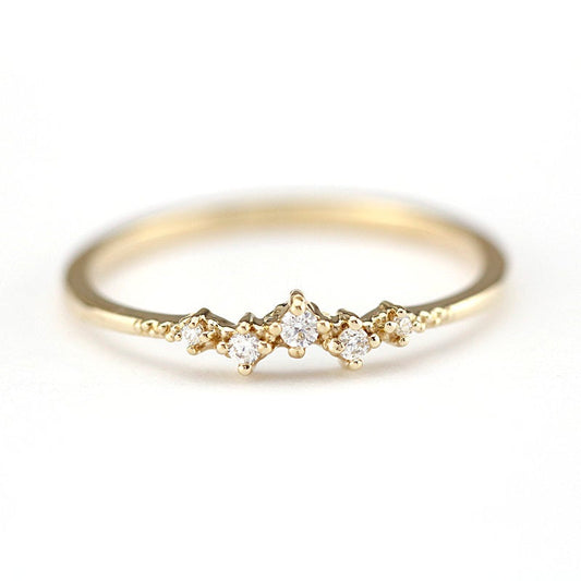 Mini cluster engagement ring, petite wedding rings simple, 18k diamond engagement ring - NOOI JEWELRY