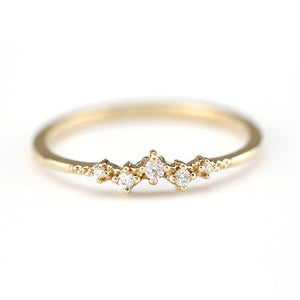 Mini cluster engagement ring, petite wedding rings simple, 18k diamond engagement ring - NOOI JEWELRY