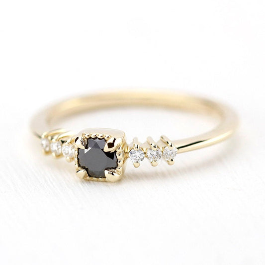 Engagement Ring, Dainty Engagement Ring, black diamond ring, Delicate Ring, classic ring, anniversary ring, minimalist ring, simple - NOOI JEWELRY