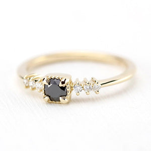 Engagement Ring, Dainty Engagement Ring, black diamond ring, Delicate Ring, classic ring, anniversary ring, minimalist ring, simple - NOOI JEWELRY