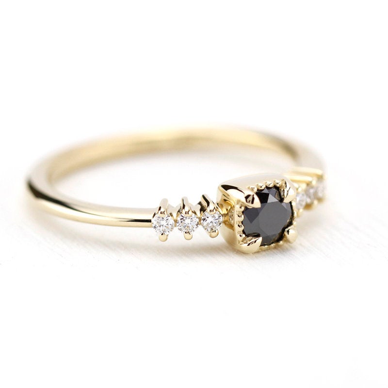 Engagement Ring, Dainty Engagement Ring, black diamond ring, Delicate Ring, classic ring, anniversary ring, minimalist ring, simple - NOOI JEWELRY