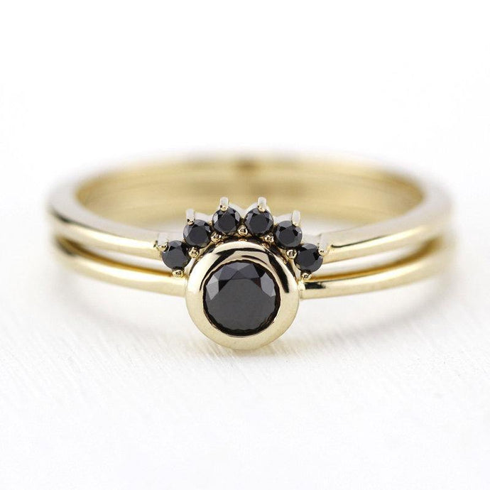 Black Diamond ring, Engagement Ring, curved Wedding Band, Gold Ring, Promise Ring, minimal Ring, Unique Engagement Ring, Wedding Set, Gift - NOOI JEWELRY