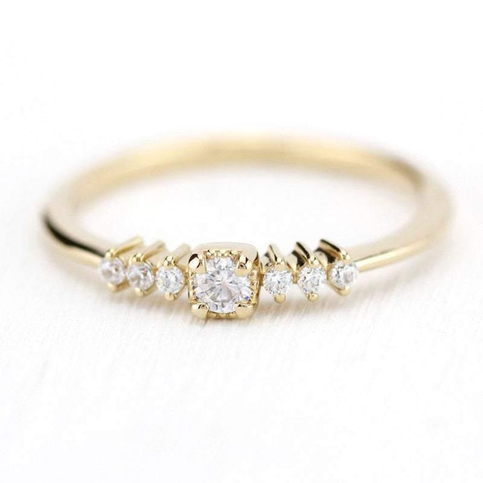 3 mm round diamond square setting simple | round engagement ring with side stones - NOOI JEWELRY