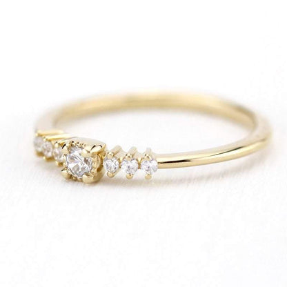 3 mm round diamond square setting simple | round engagement ring with side stones - NOOI JEWELRY