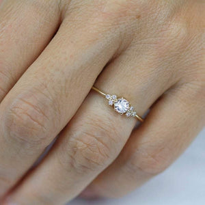 Cluster ring engagement vintage | round diamond engagement rings thin band simple - NOOI JEWELRY