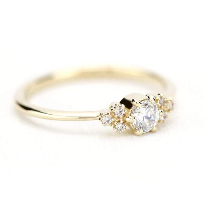 Cluster ring engagement vintage | round diamond engagement rings thin band simple - NOOI JEWELRY