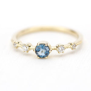 London blue topaz engagement ring unique, blue topaz and diamonds ring - NOOI JEWELRY