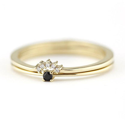 Curved Diamond Ring, Solitaire Diamond Ring, Wedding Ring Set, Diamond Engagement Ring, Crescent Diamond Ring, White Diamond Wedding Ring - NOOI JEWELRY