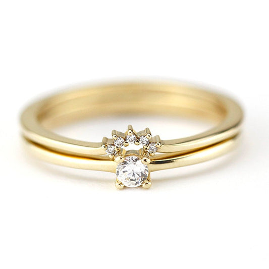 Wedding Ring Set, Diamond Engagement Ring, minimalist ring, dainty engagement ring, Diamond Ring, Diamond Wedding Ring, diamond wedding band - NOOI JEWELRY