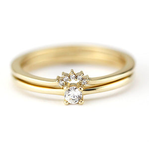 Wedding Ring Set, Diamond Engagement Ring, minimalist ring, dainty engagement ring, Diamond Ring, Diamond Wedding Ring, diamond wedding band - NOOI JEWELRY