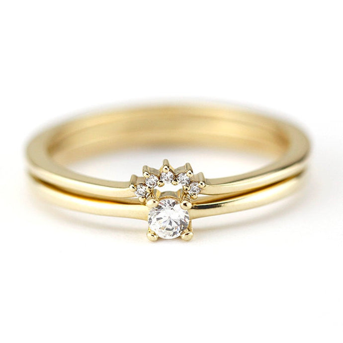 Wedding Ring Set, Diamond Engagement Ring, minimalist ring, dainty engagement ring, Diamond Ring, Diamond Wedding Ring, diamond wedding band - NOOI JEWELRY