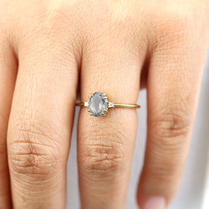 oval engagement ring labradorite with side stones unique - NOOI JEWELRY
