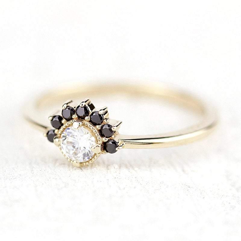 Cluster Engagement Ring Yellow Gold,Cluster Diamond Ring, Black Diamond Cluster Ring. Engagement Cluster Ring, Ring Cluster, Engagement Ring - NOOI JEWELRY