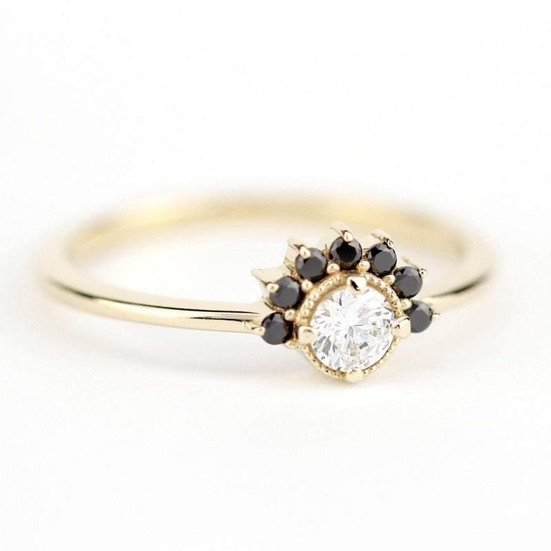 Cluster Engagement Ring Yellow Gold,Cluster Diamond Ring, Black Diamond Cluster Ring. Engagement Cluster Ring, Ring Cluster, Engagement Ring - NOOI JEWELRY