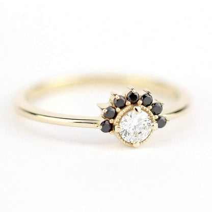 Cluster Engagement Ring Yellow Gold,Cluster Diamond Ring, Black Diamond Cluster Ring. Engagement Cluster Ring, Ring Cluster, Engagement Ring - NOOI JEWELRY