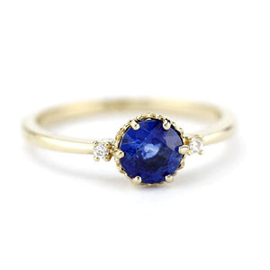Blue kyanite engagement ring, Three stones ring 18k gold - NOOI JEWELRY