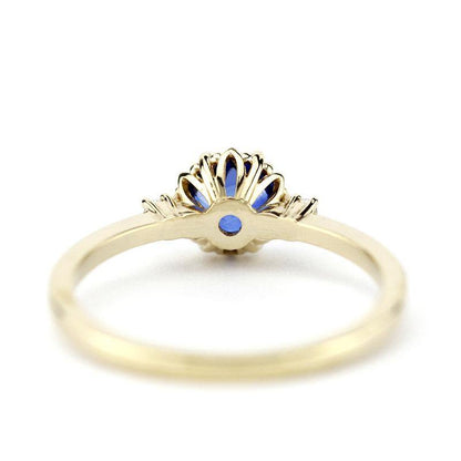 Blue kyanite engagement ring, Three stones ring 18k gold - NOOI JEWELRY