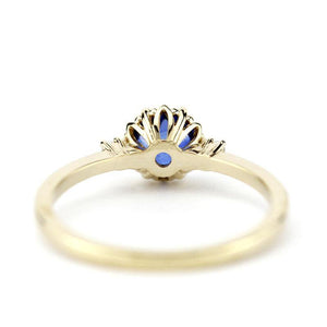 Blue kyanite engagement ring, Three stones ring 18k gold - NOOI JEWELRY