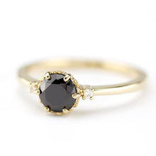 Load image into Gallery viewer, engagement ring black diamond, Black diamond ring, engagement ring , minimalist ring, delicate ring, cluster engagement, simple ring - NOOI JEWELRY